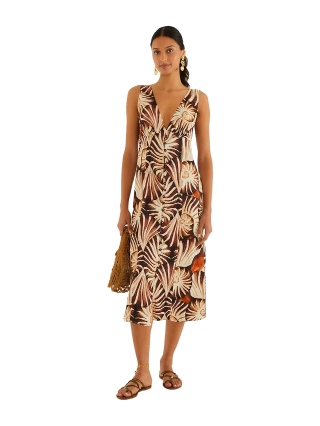 Farm Rio Multicolor Ammonite Buttoned Midi Dress