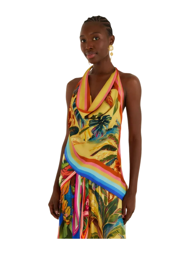 Farm Rio Multicolor Rainbow Summer Scarf Blouse