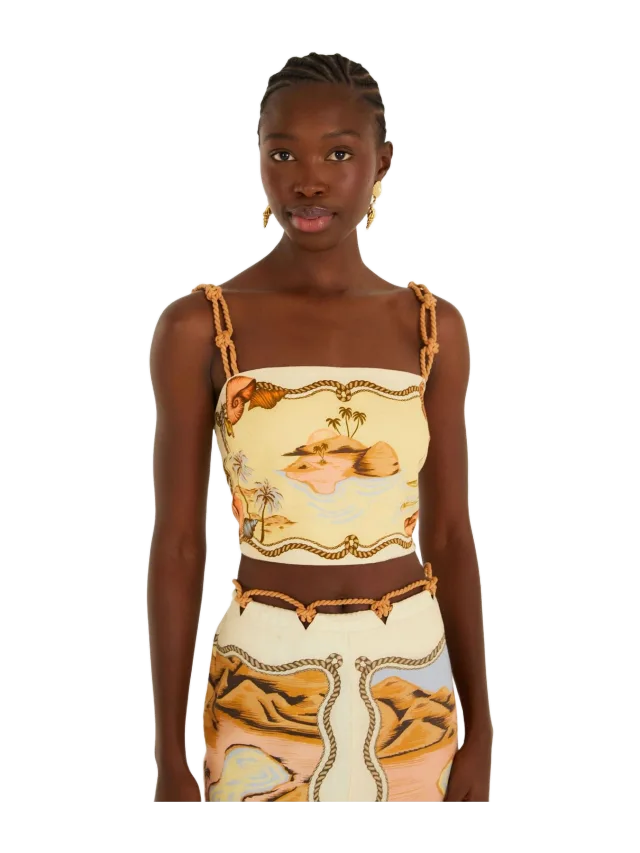 Farm Rio Multicolor Rio Souvenir Scarves Rope Straps Crop Top