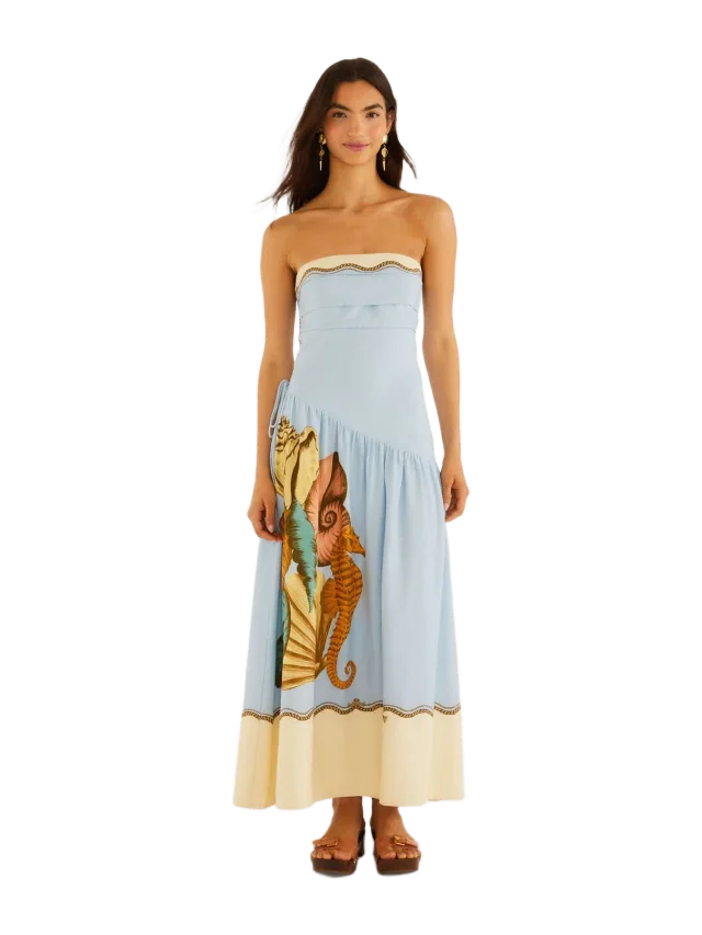 Multicolor Rio Souvenir Strapless Side Ties Maxi Dress
