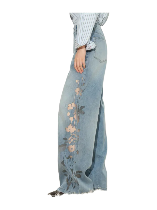Fabrique Myla Burnout Mesh Wide Leg Jeans