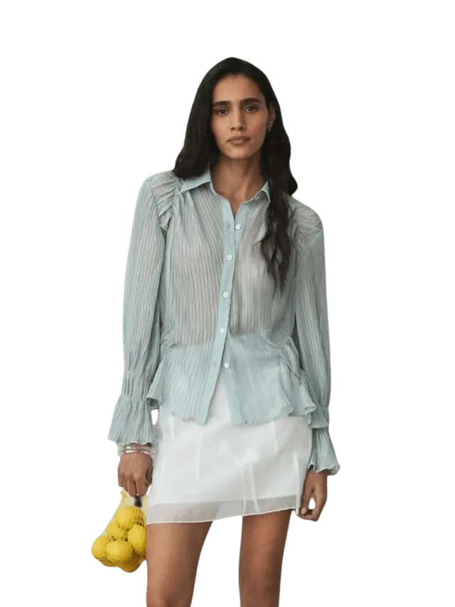 Laagam NAELIA LIGHT BLUE RUCHED SHIRT