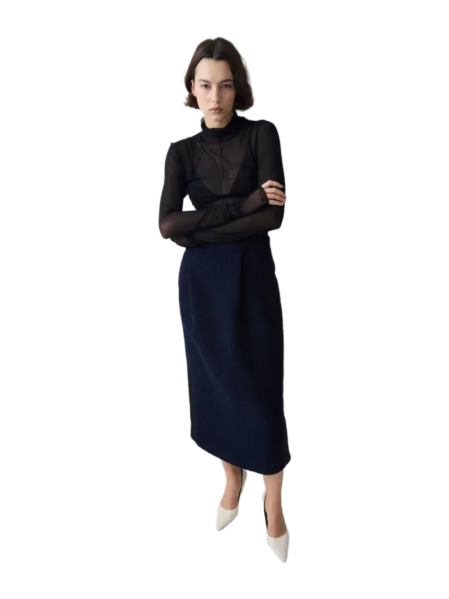 Bianca Spender NAVY BOUCLE TWEED EMBER SKIRT