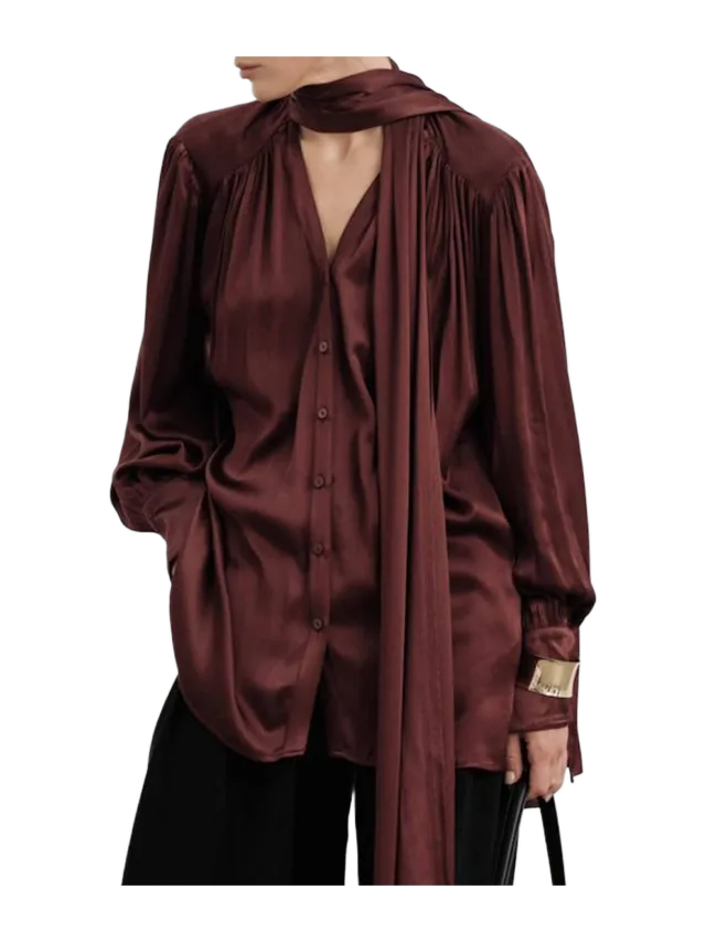 Pixie Market Neck-Tie Satin Shirt