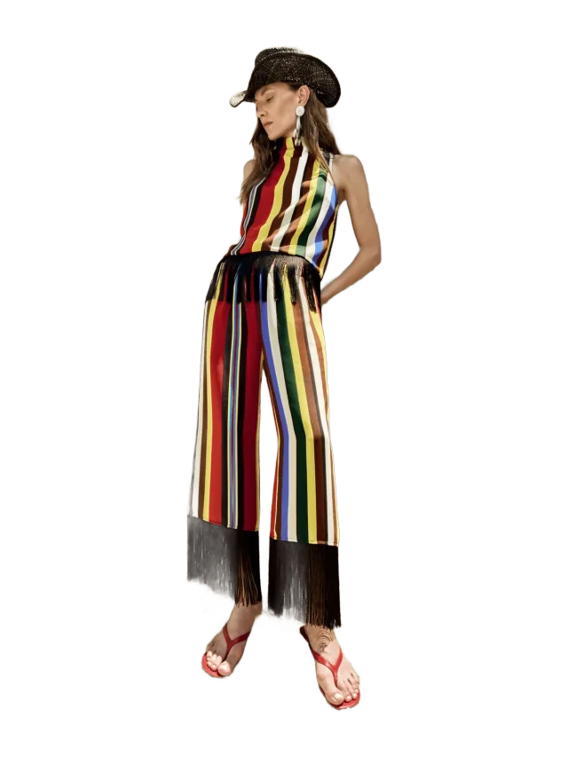 Simon Miller Nella Crepe Fringe Pant In Primary Stripe