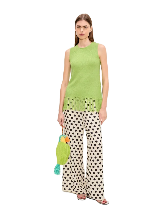 Simon Miller Nella Crepe Wide Leg Pant In Macadamia/Black Polka Dot