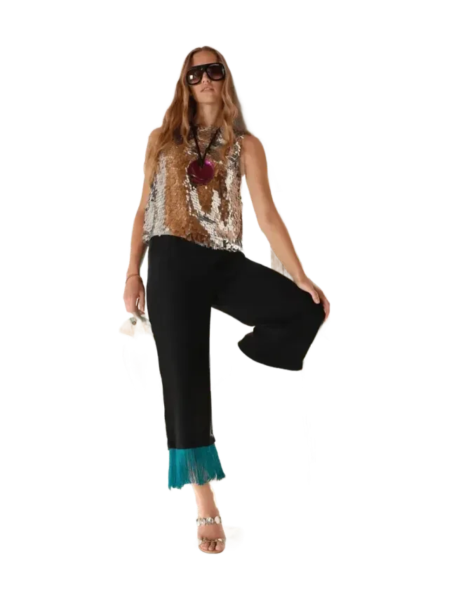 Simon Miller Nella Fringe Pant In Black/Teal