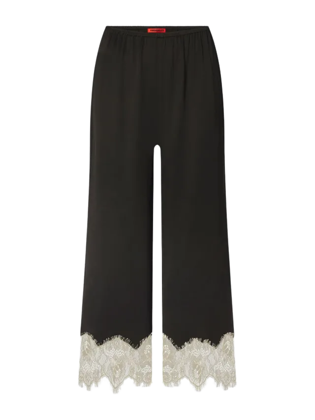 Simon Miller Nella Satin Lace Pant In Black/Bone