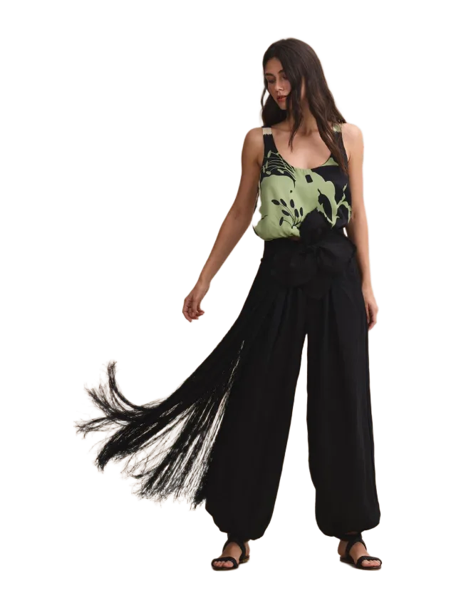 Padova New Orquidea Belt Black with Fringes
