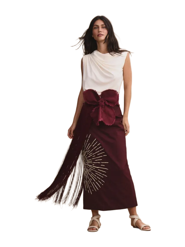 Padova New Orquidea Mia Belt Burgundy with Fringes
