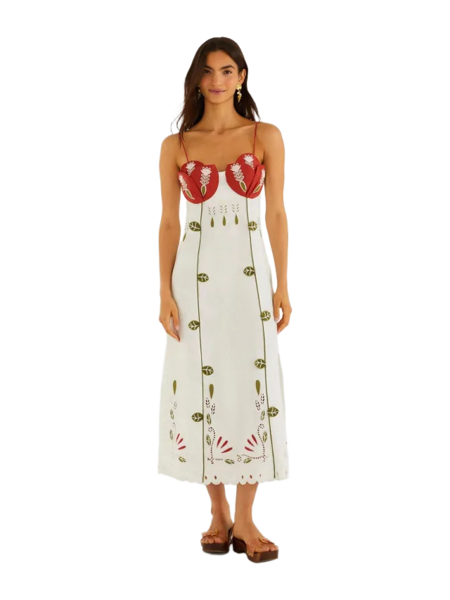Off-White Tulip Richelieu Embroidered Midi Dress