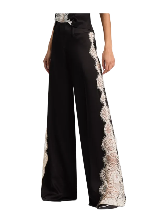 Alice + Olivia OLIVIA WIDE LEG LACE PANT - BLACK/CHINO