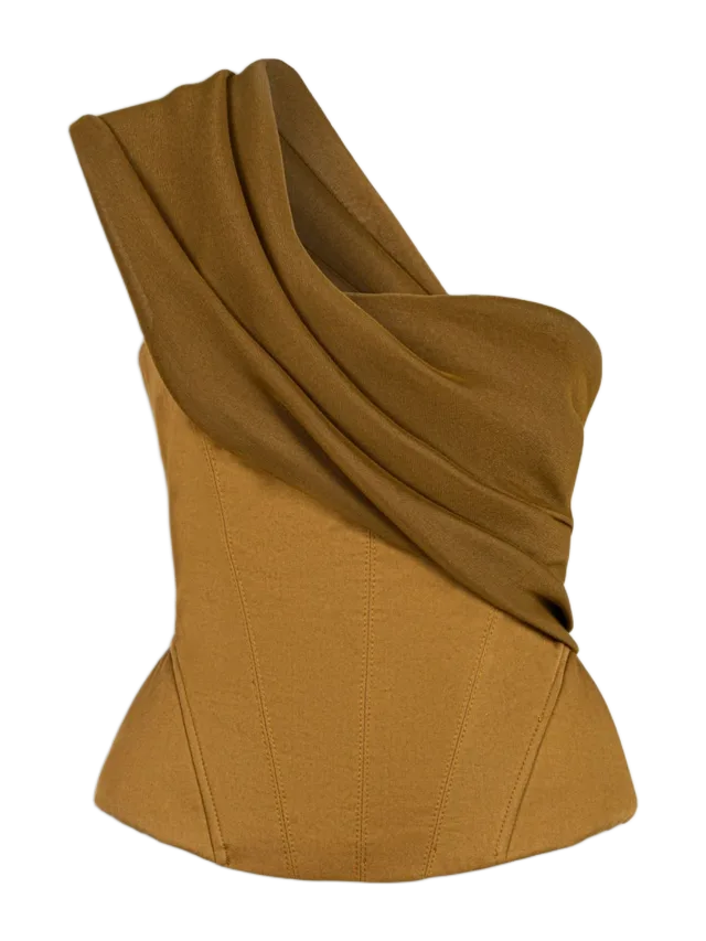 Nocturne One-Shoulder Draped Gabardine Bustier