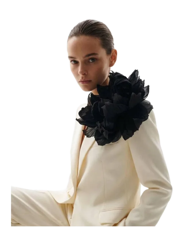 LULIMABARCELONA Oversized Black Silk Flower Brooch, Handmade Statement Fiber Art Jewelry, Barcelona Bloom Pin