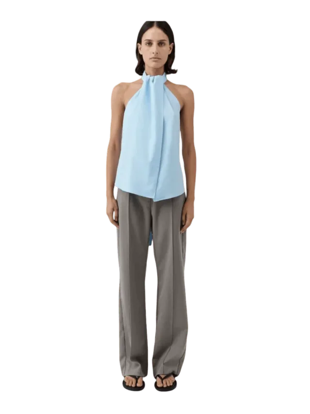 St. Agni Oxford Halter Tie Back Top - Ciel Blue