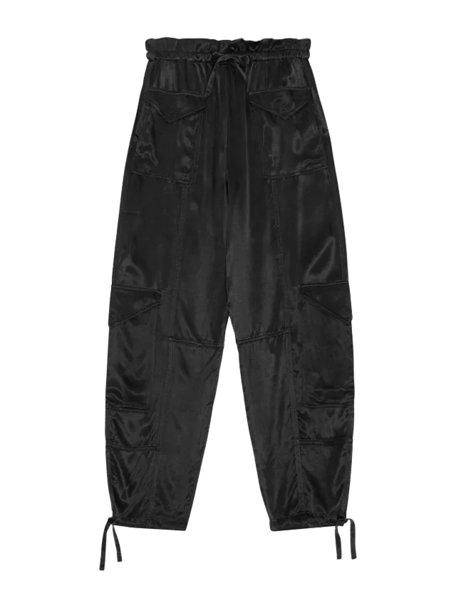 GANNI Pants in Black Washed Satin