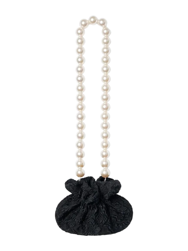 Alas Silk Pearl Pouch in Black