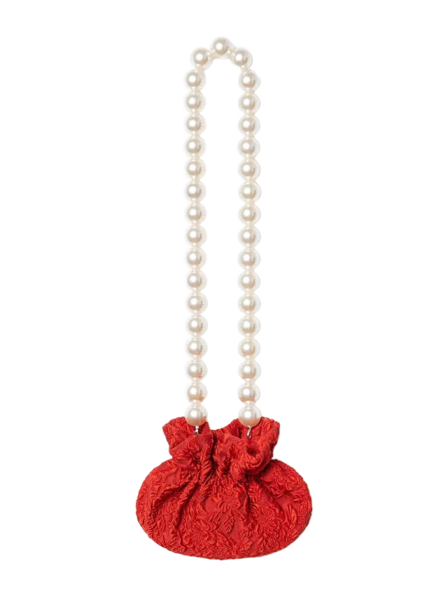 Alas Silk Pearl Pouch in Red