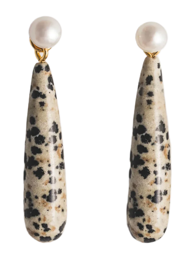 Mademoiselle Jules Pearl Studs & Dalmatian Jasper Ear Jacket