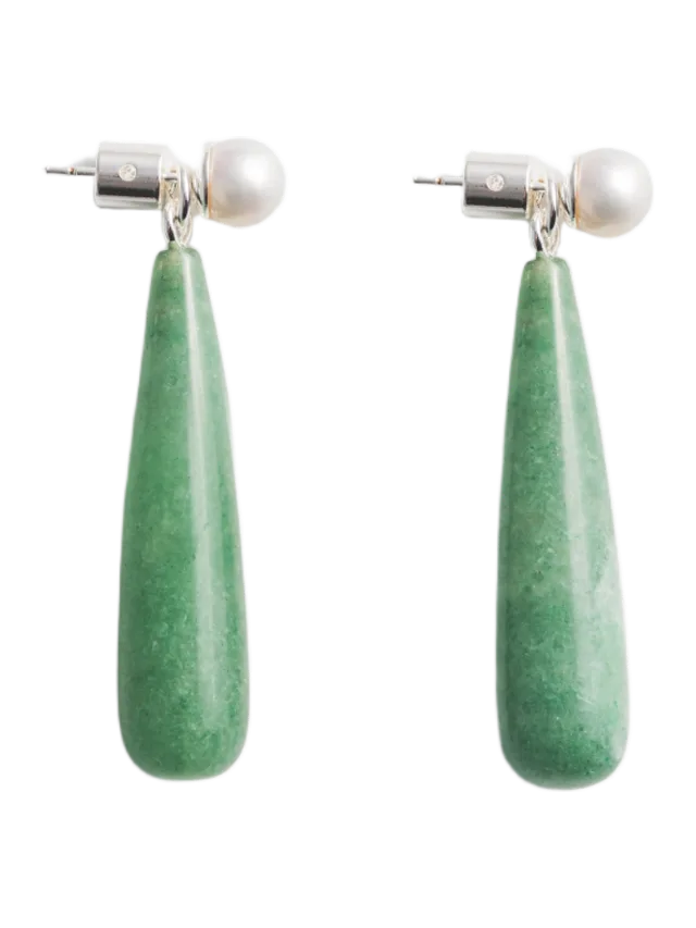 Mademoiselle Jules Pearl Studs & Green Aventurine Ear Jacket