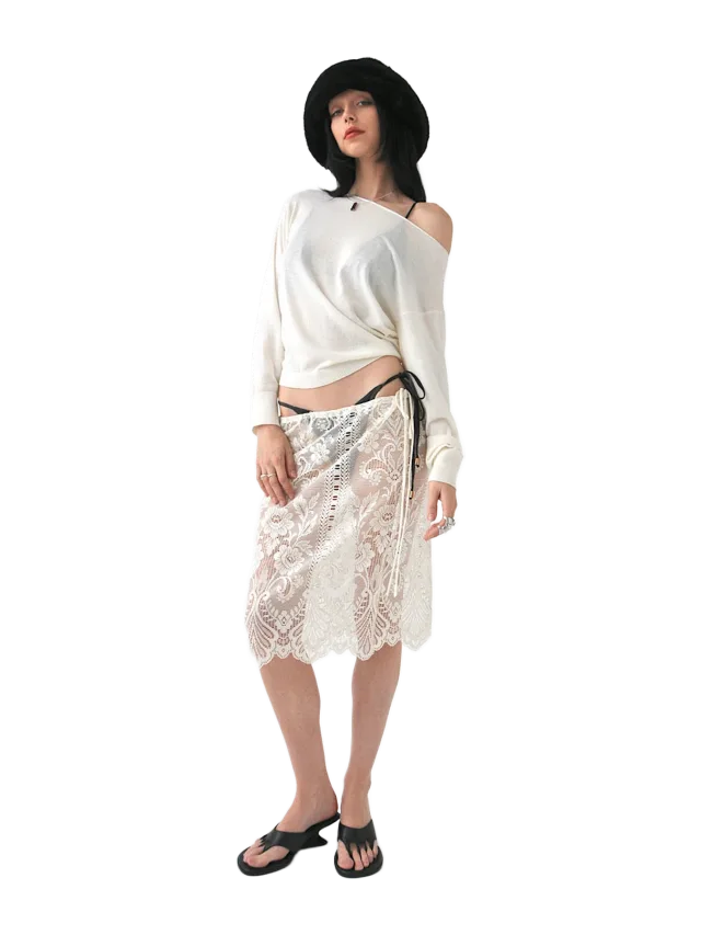 Concept A Label Peony Vintage Lace Knee Length Midi Skirt