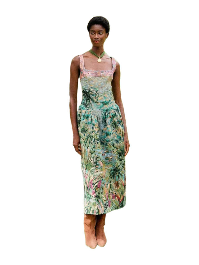Farm Rio Petricor Jacquard Sleeveless Maxi Dress