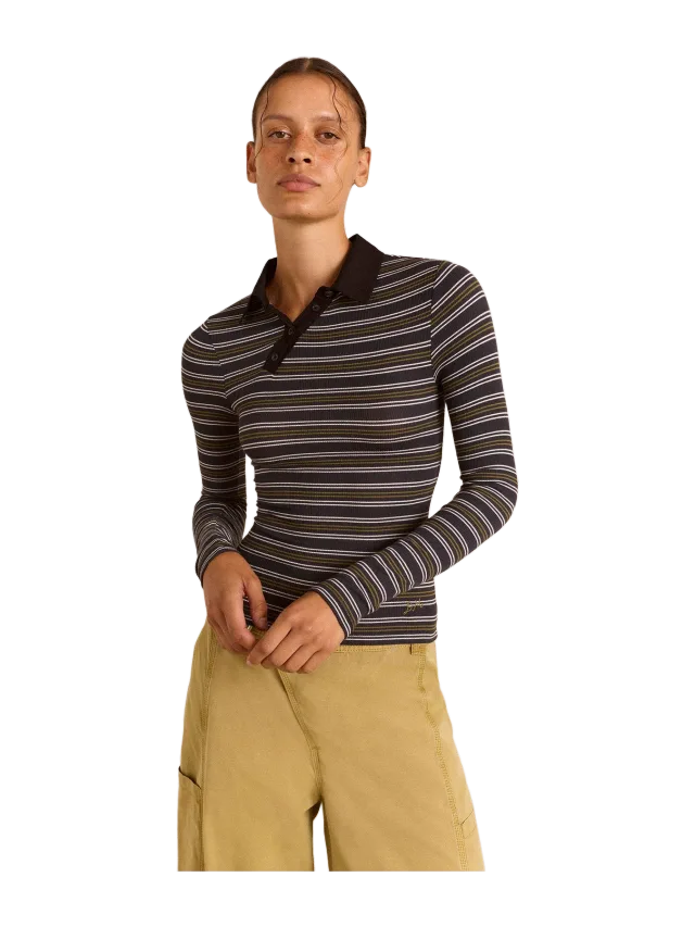 Damson Madder Peyton Long Sleeve Polo - Stripe