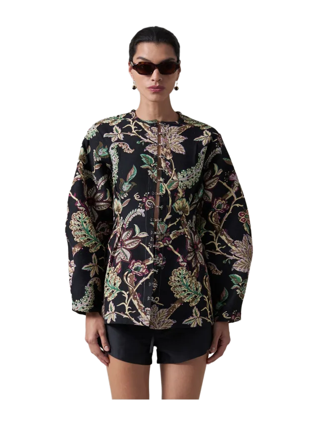 Chan Luu Pinch Waist Cardigan Black Jacquard