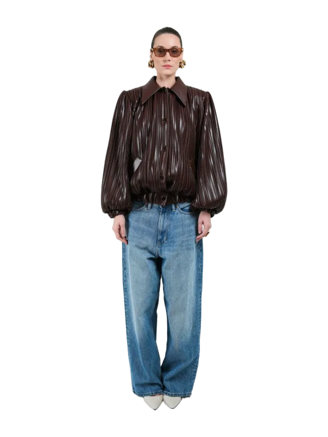 Rowen Rose Pleated Eco-Leather Short Bomber