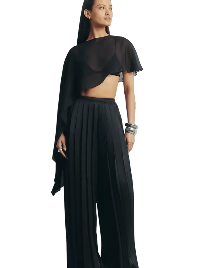 Because of Alice Pleated Satin Palazzo Trousers