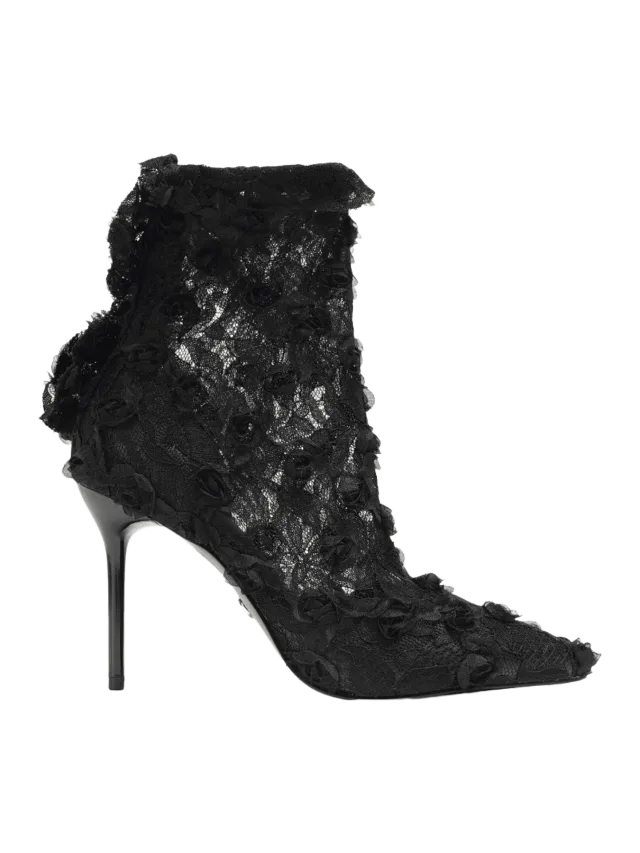 Cecelia New York POINT - BLACK FLOWER BOOTIE