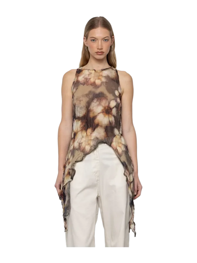 ESTHÉ Printed Asymmetric Chiffon Top &bull; ESTHE