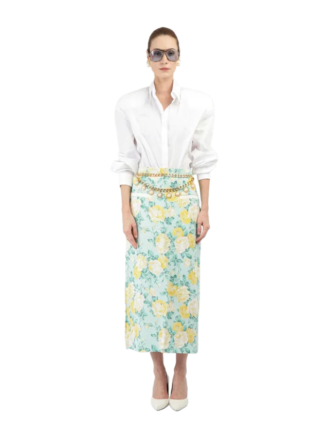 Rowen Rose Printed Long Skirt with Pockets