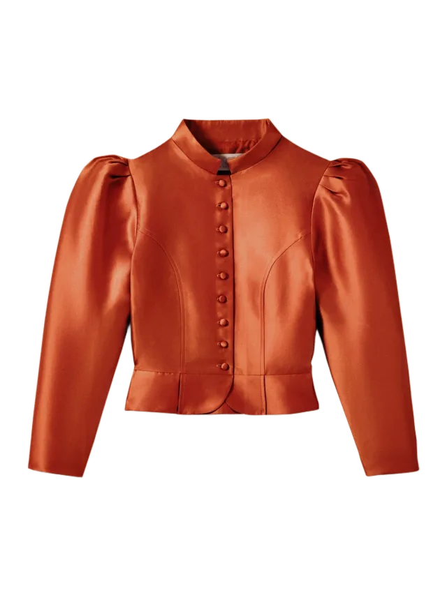 DESTREE Puff sleeves satin jacket - Terracotta