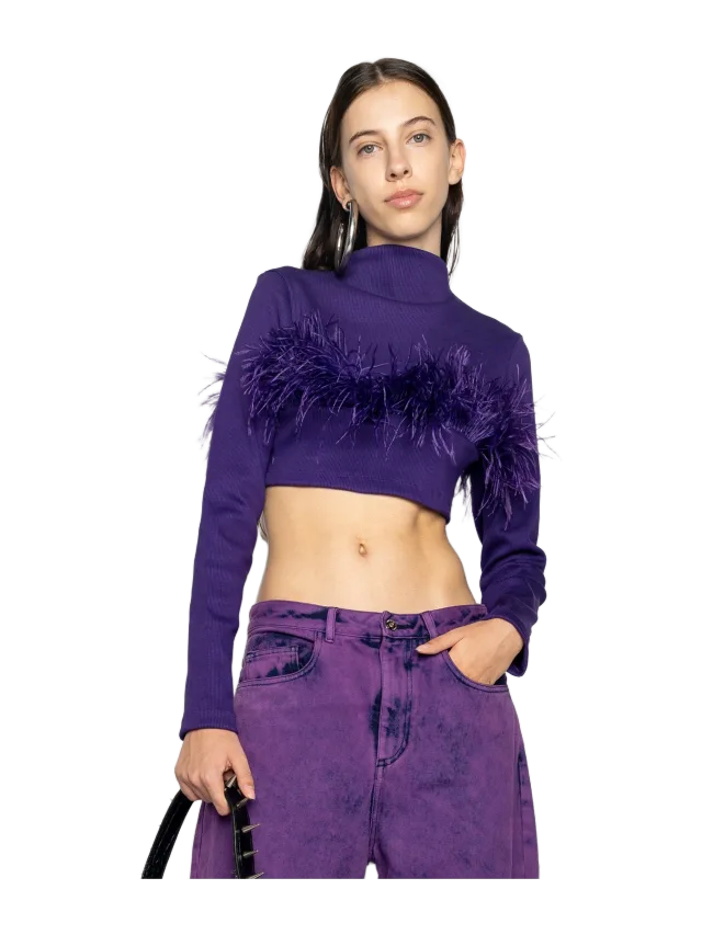 Marques' Almeida PURPLE CROPPED FEATHER TOP