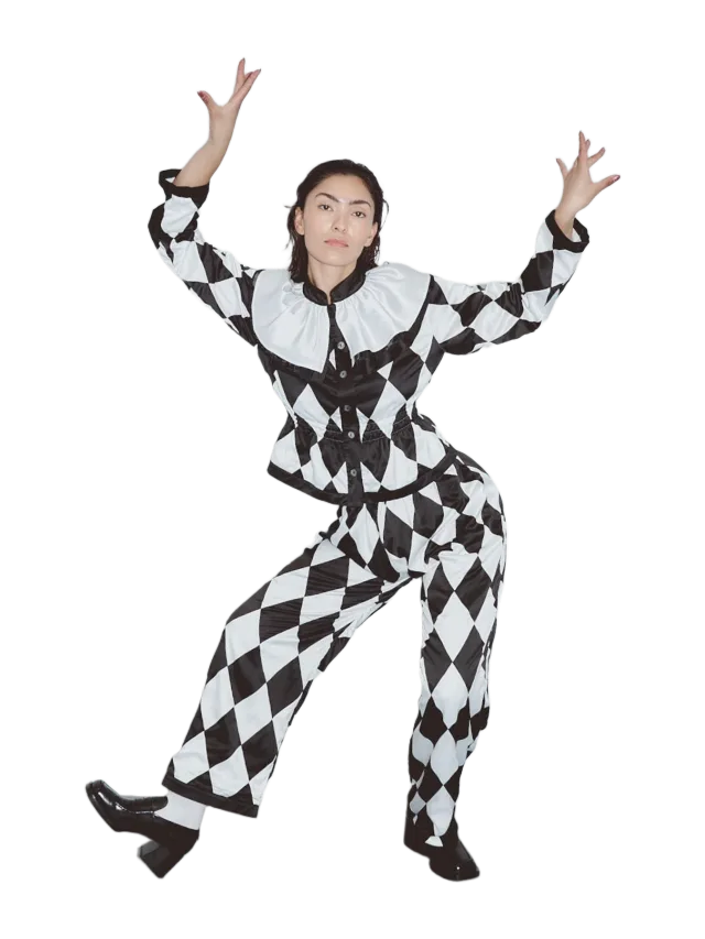 Fashion Brand Company Quilted Satin Harlequin Jester Pants Black