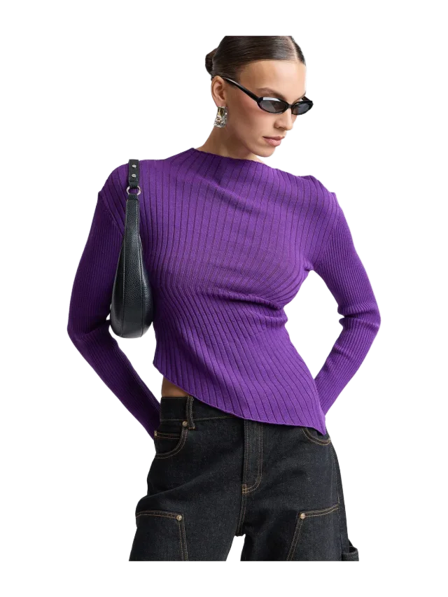 Avec Les Filles Radial Knit Asymmetric Sweater