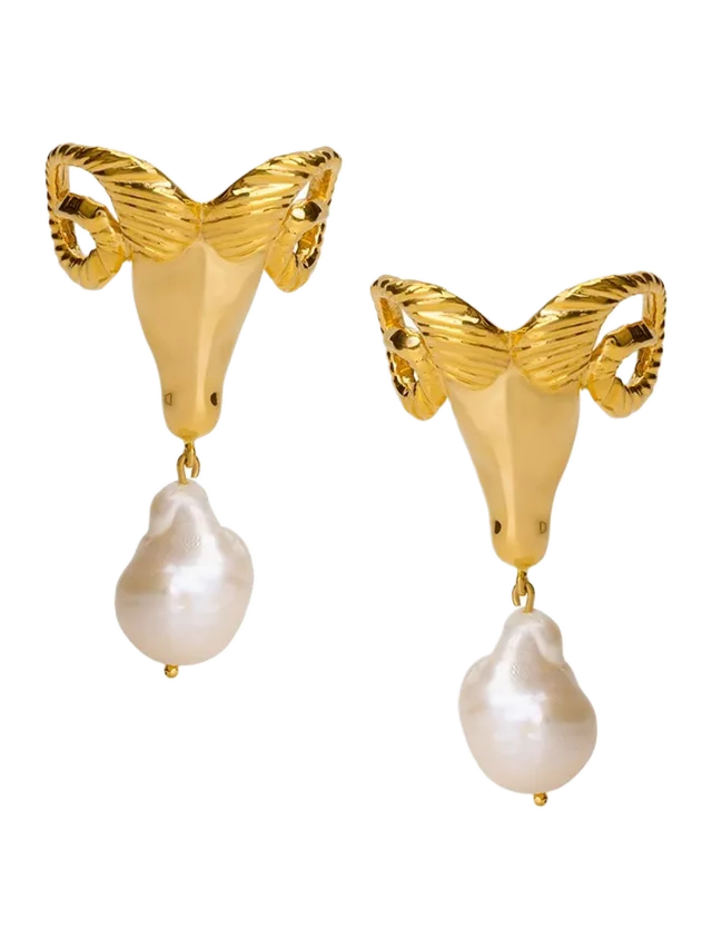 MISHO Ram Pearl Drop Earrings