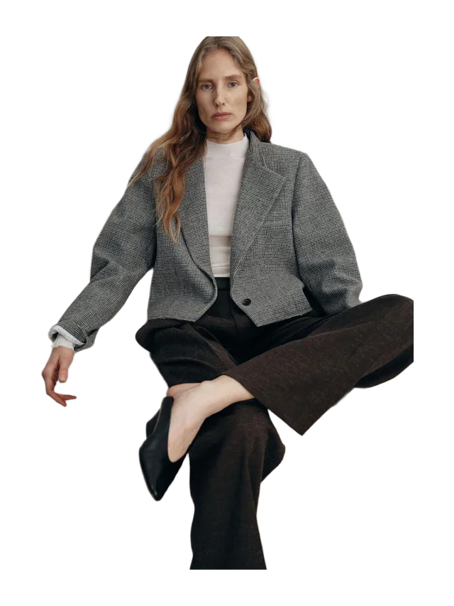 Pixie Market Raw Hem Grey Houndstooth Wool Blazer