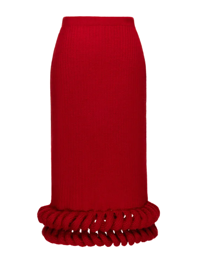 Liya RED BRAIDED MIDI SKIRT