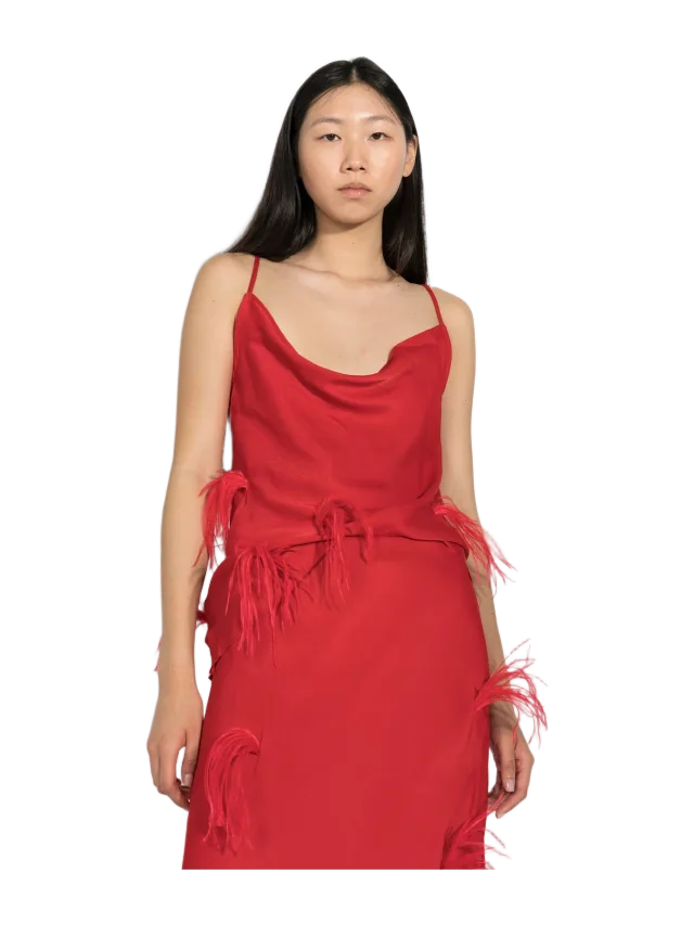 Marques' Almeida Red Slip Top With Feathers
