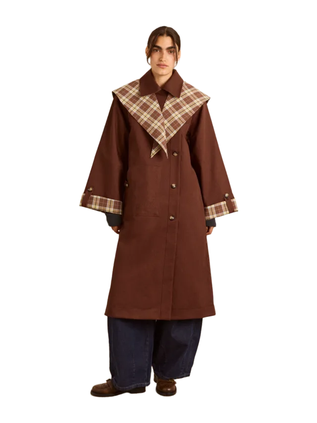 Damson Madder Reversible Longline Jerry Trench - Chocolate