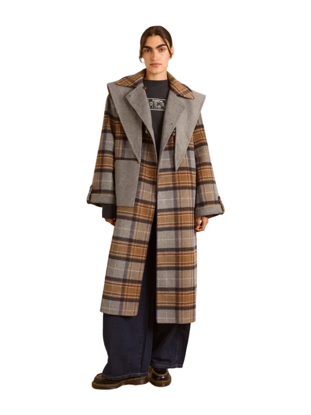 Damson Madder Reversible Wool Blend Jerry Coat - Grey Check