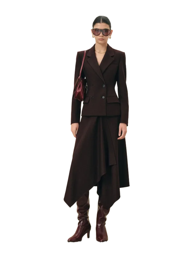 Fabrique Rhea Burgundy Cinched Waist Blazer in Wool Blend