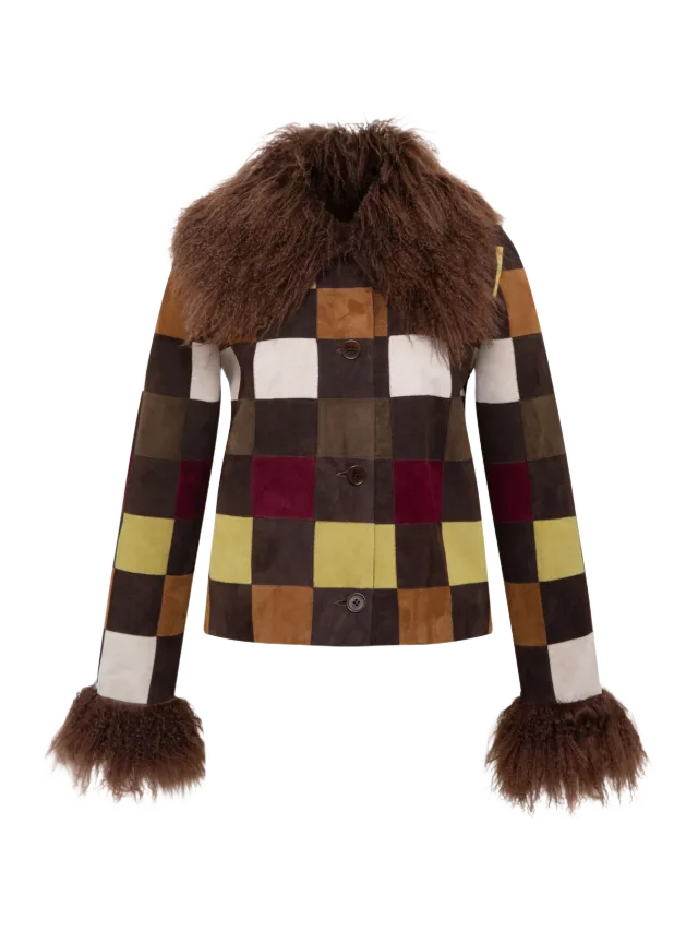 SIEDRÉS RONCH - Checkered fur-trim cropped jacket