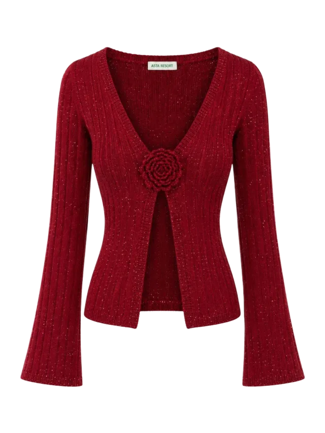 Asta Resort Rosie Cropped Cardigan - Wine Sequin