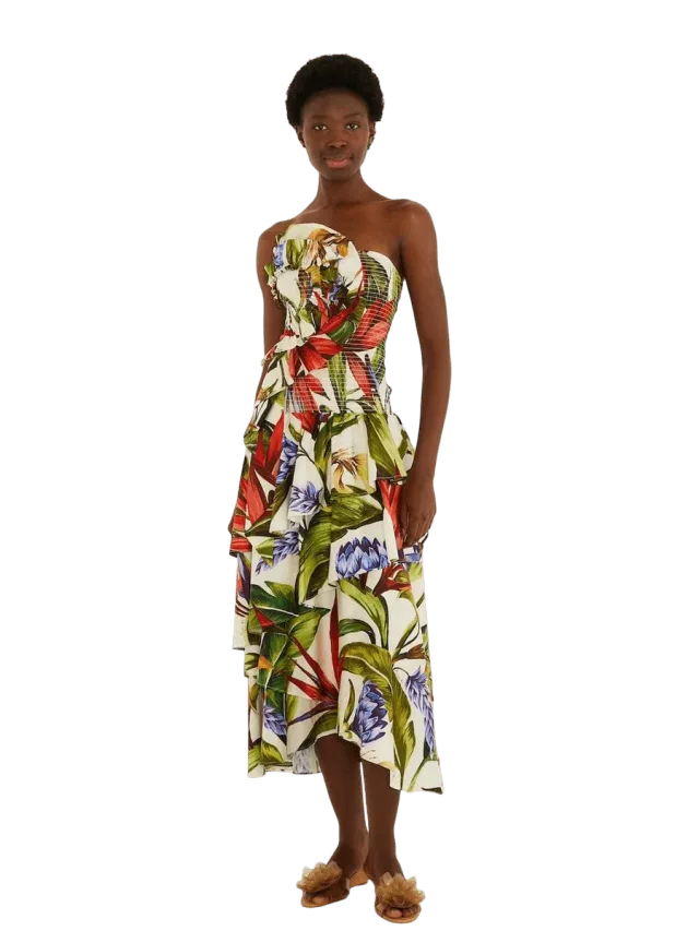 Sand Florart Strapless Maxi Dress