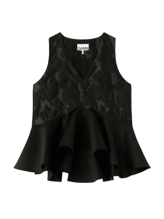 GANNI Satin Cloque Peplum Top