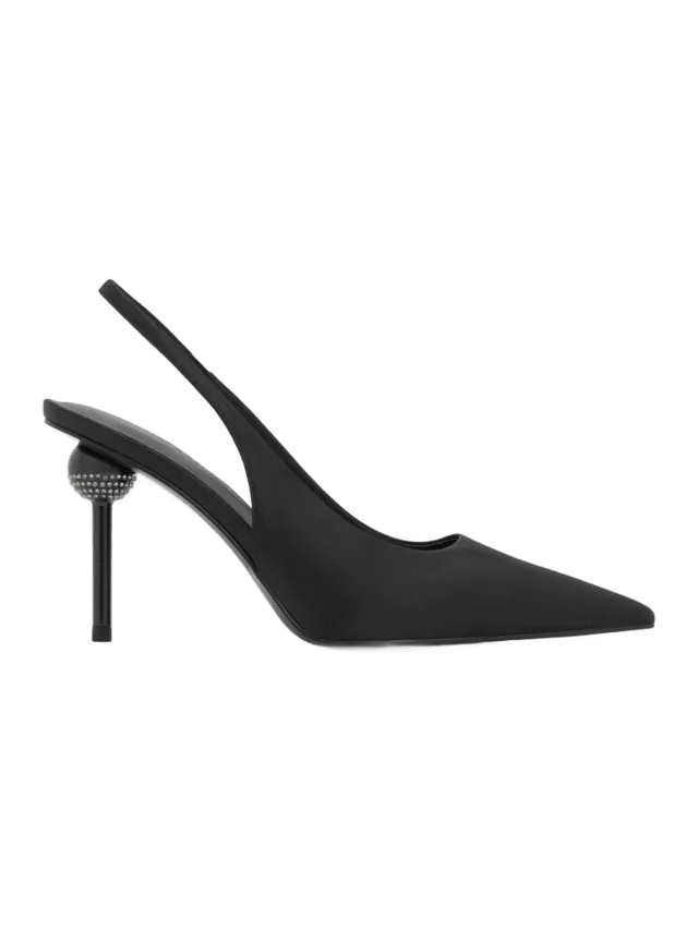 Charles & Keith Satin Crystal Ball-Heel Slingback Pumps