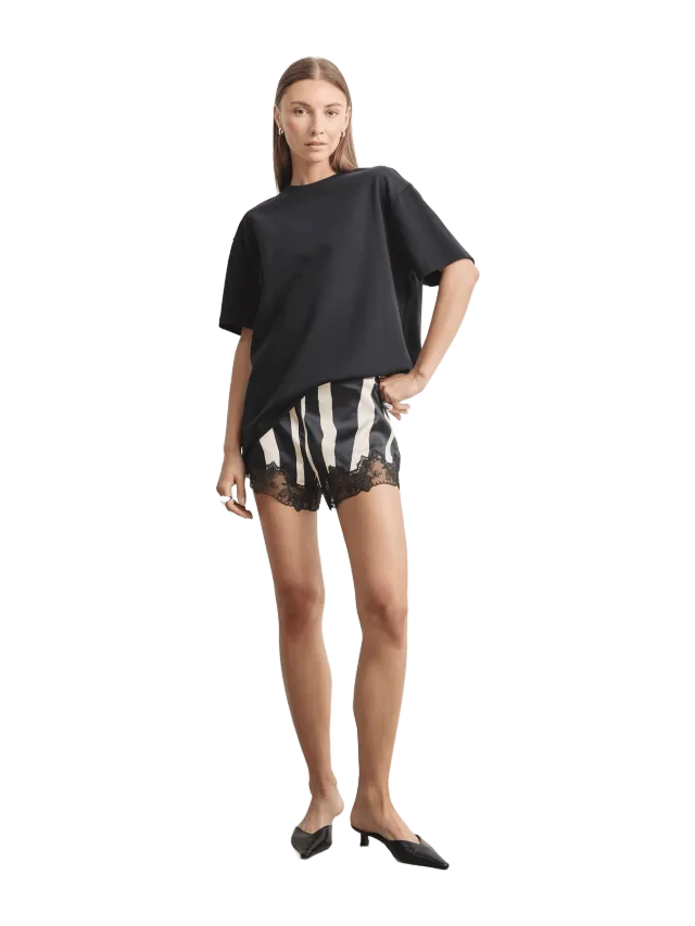 Because of Alice Satin Lace Detail Shorts - Abstract Zebra